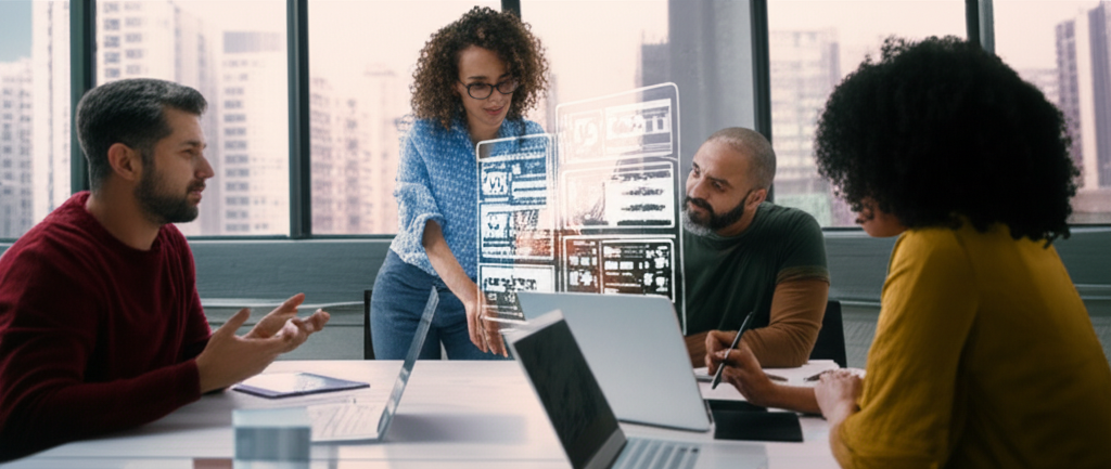 소상공인들이 디지털 도구를 사용하는 모습